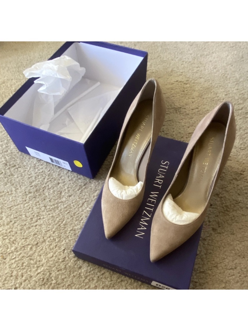 Stuart Weitzman Legend Taupe Suede Pointed Toe Pumps